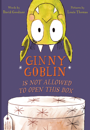 Ginny Goblin hangs upside down over a box she is not allowed to open